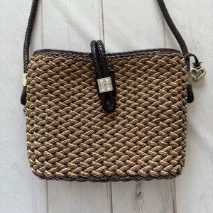 Vintage Brighton Woven Jute Twine Braid Strap Shoulder Bag Tan Brown Straw Bag